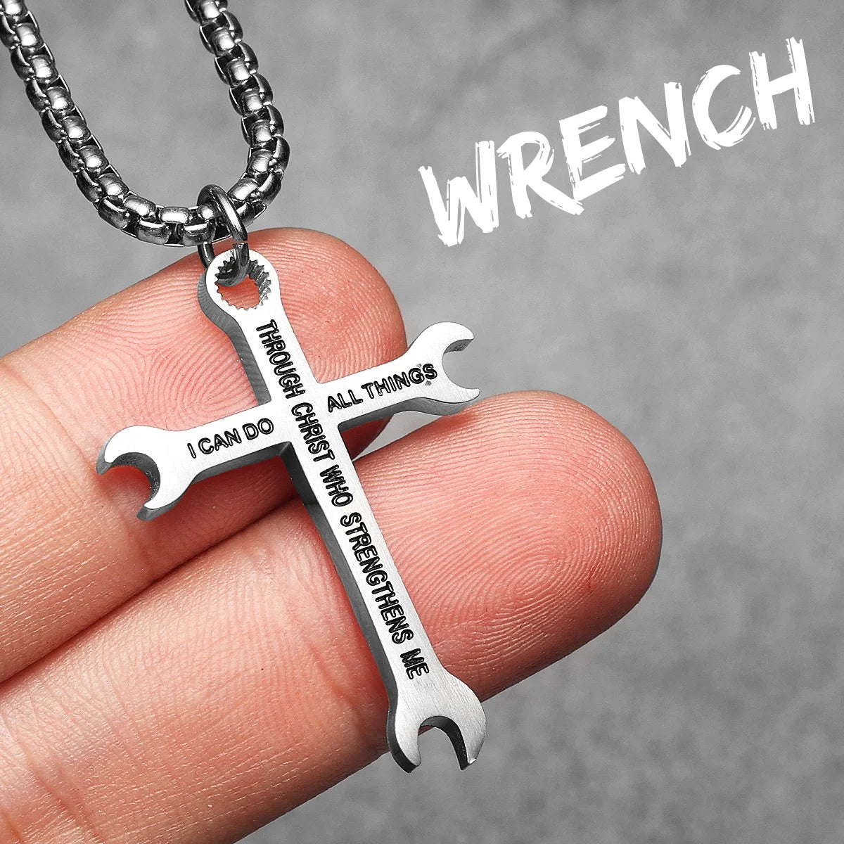 Wrench Cross Pendant Necklace — Stainless Steel