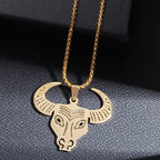 Gothic Green Stone Bull Skull Necklace Pendant Punk Animal Necklace Mens Taurus Zodiac Amulet Jewelry Anniversary Gift