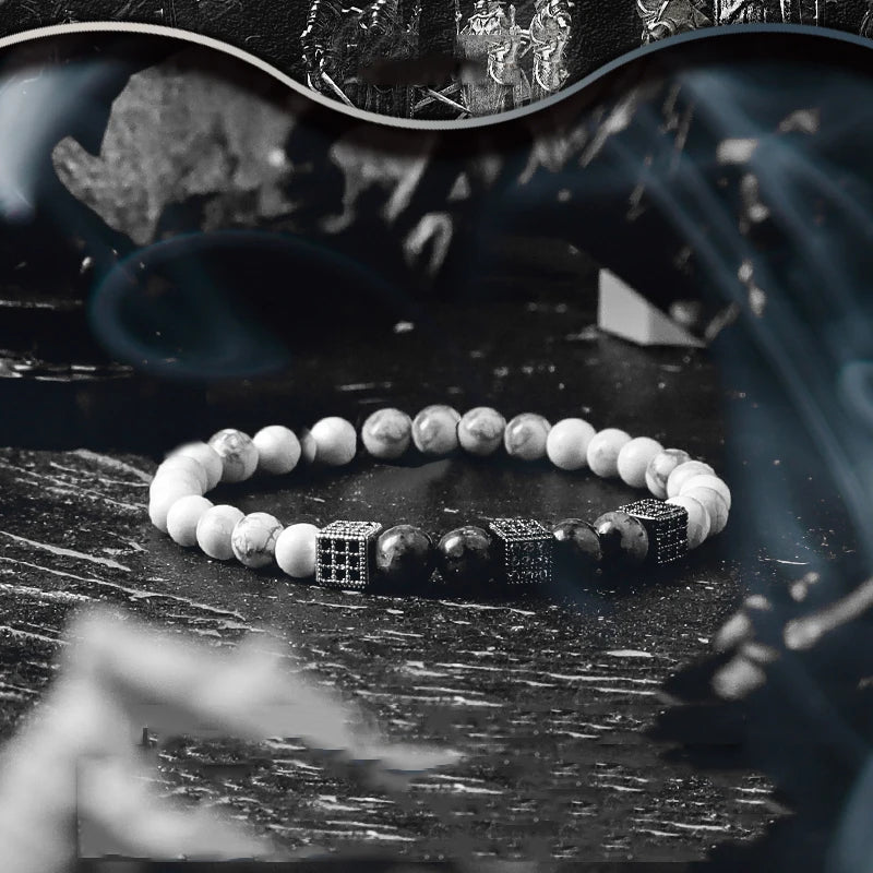 Block Volcanic Lava Stone Bracelet Men Black Classic Matte Obisidian Labradorite Bead Jewelry Women Birthday Gift for