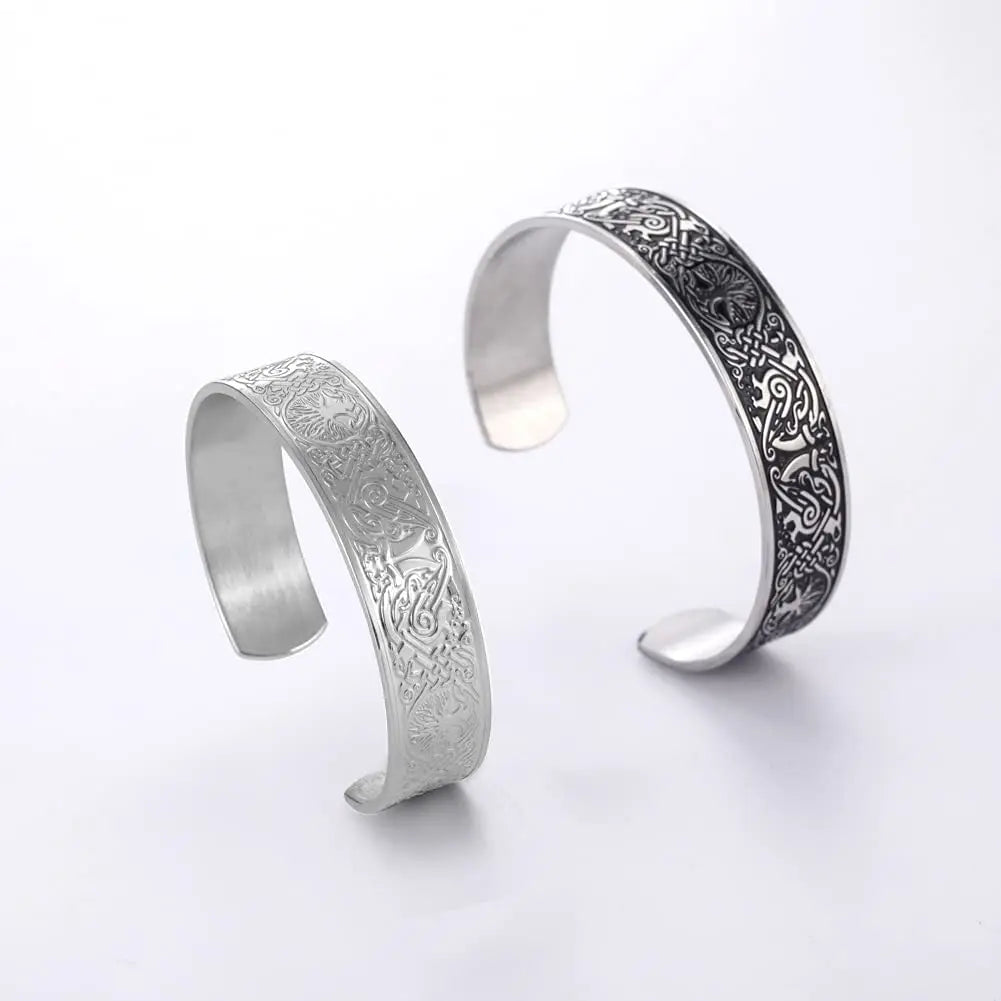Dreamtimes Viking Tree of Life Bangle Bracelet Raven Talisman Bracelet Stainless Steel Bracelet Viking Celtic Knot Cuff
