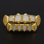Open Face Teeth Grillz Hollow Top & Bottom Caps — Gold-Tone