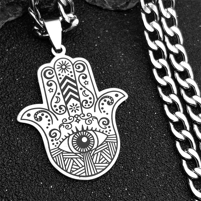 Fatima Hand Pendant Necklace — Silver
