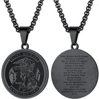Round Archangel Michael Medal Pendant Necklace Black Color Stainless Steel Box Chain Necklace For Women Catholic