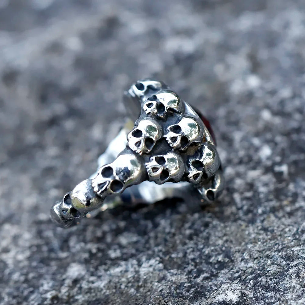 NEW Men's 316L Stainless-Steel Rings Skull Head With Red Zircon Ring Vintage Gothic Punk Jewelry Gifts Free Shipping