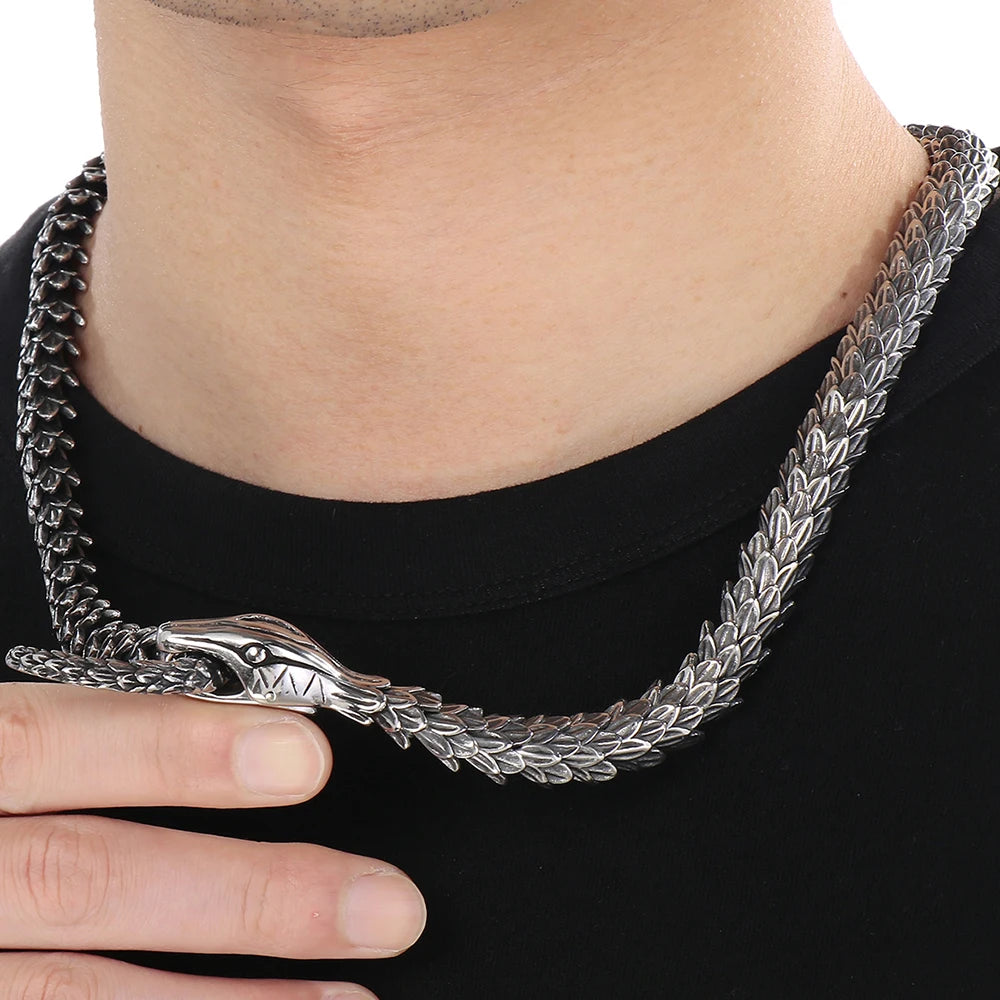 Massive Zodiac Snake Body Link Chain Choker Necklace Man Solid Stainless Steel Necklaces for Men Vintage Male Jewelry