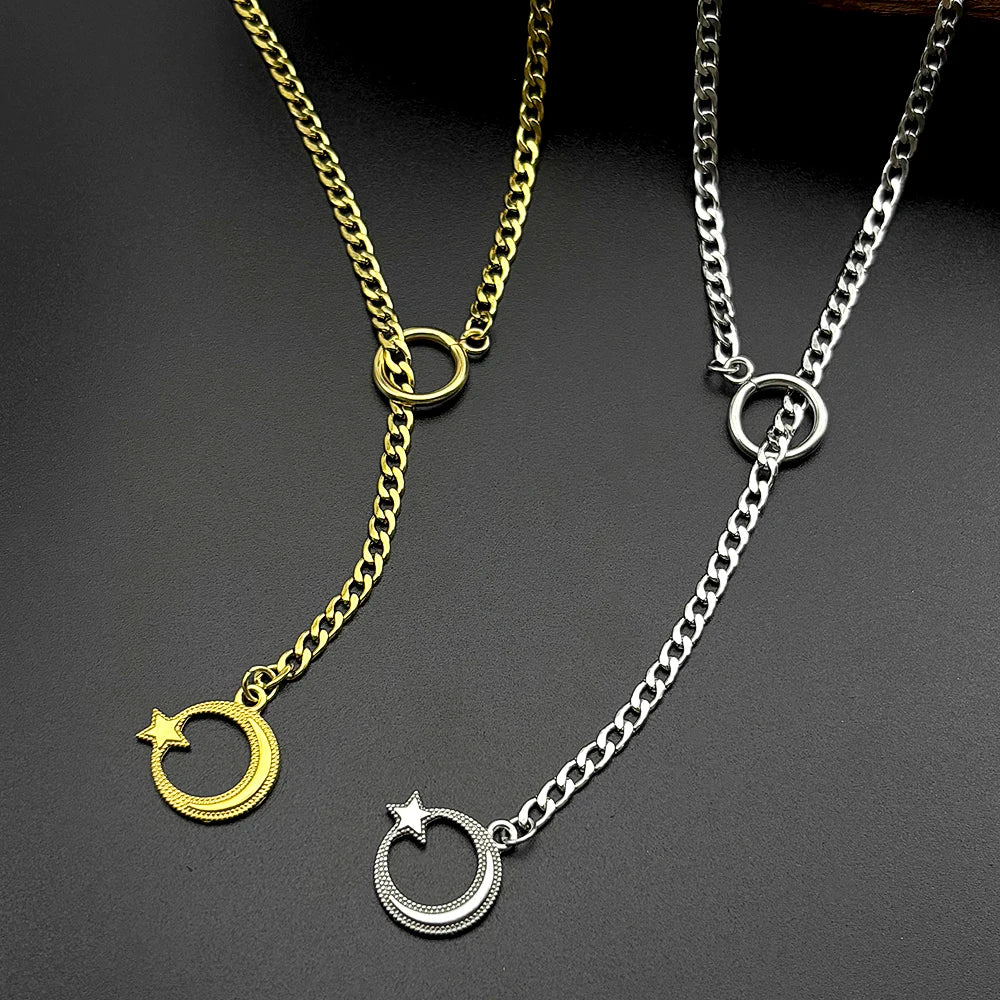 Star Steel Pendant Islamic Arabic Crescent Moon