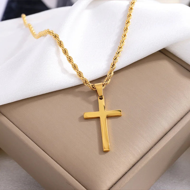 Minimalist Jesus Cross Pendant Necklace — Stainless Steel