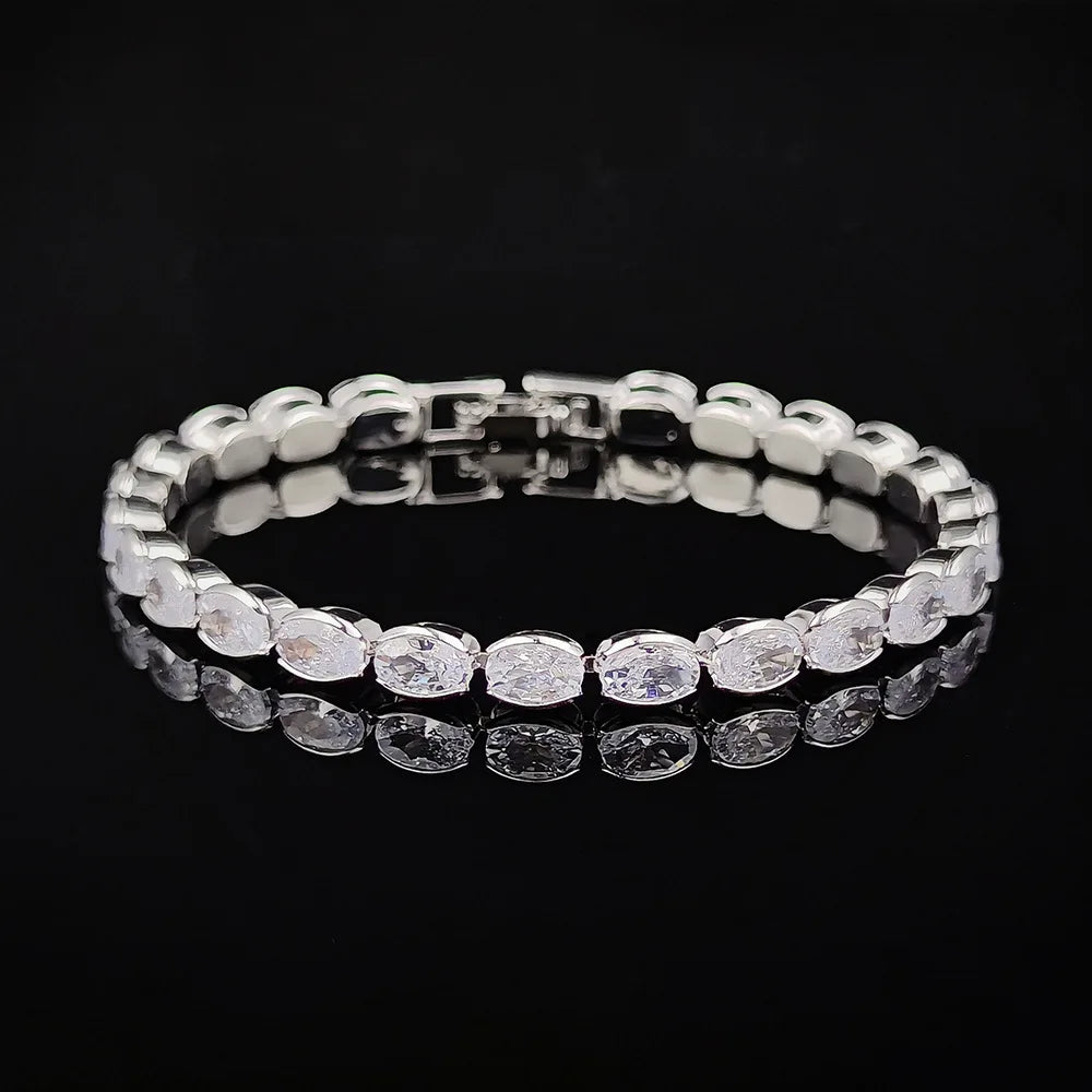 2022 New 18cm Marquise Oval Square Cut Luxury Silver Color on Hand Tennis Bracelet Bangle for Women Party Gift Jewelry