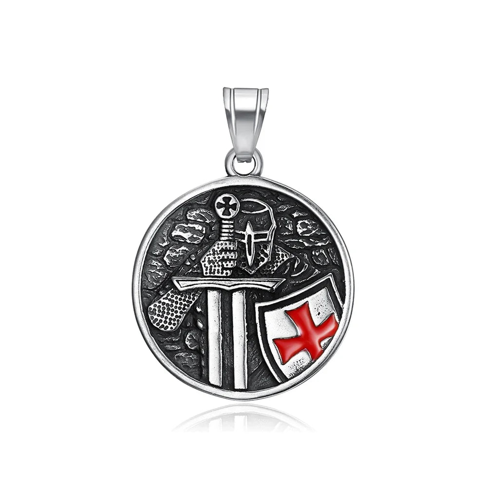 Vintage Armor Shield Knight Templar Cross Pendant Necklace For Men Stainless Steel Fashion Punk Amulet Jewelry Gift Dropshipping