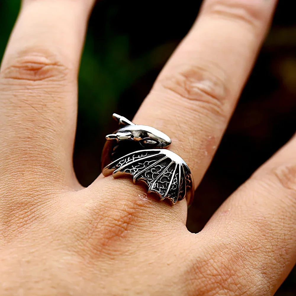 Flying Dragon Open Ring — Stainless Steel