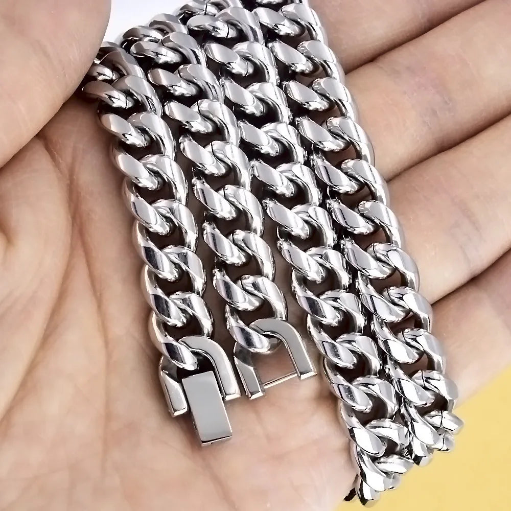 HNSP 316L Stainless Steel Cuban Link Chain Necklace For Men Minimalist Style Waterproof Jewelry Accessories Male Heavy Chains