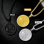 Round Archangel Michael Medal Pendant Necklace Black Color Stainless Steel Box Chain Necklace For Women Catholic