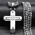 Cross Layered Silver Pendant Necklace — Stainless Steel