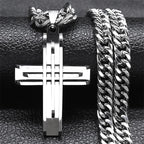 Cross Layered Silver Pendant Necklace — Stainless Steel