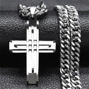 Cross Layered Silver Pendant Necklace — Stainless Steel