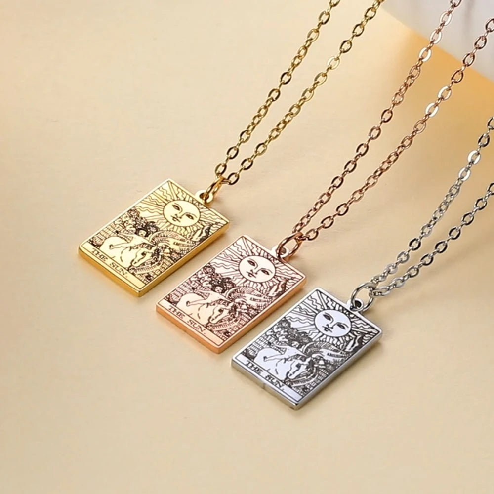 LIKGREAT Tarot Card Necklace Major Arcana Tarots Stainless Steel Necklaces Divination Jewelry Birthday Gift for Women