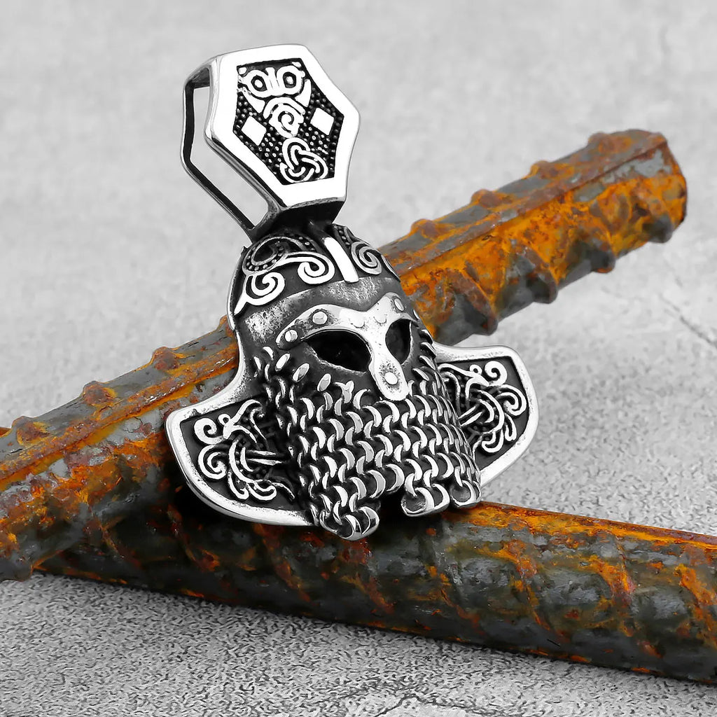 Nordic Odin Crow Skull Pendant Necklace Gothic Stainless Steel Raven Skull Compass Rune Necklace for Men Punk Jewelry