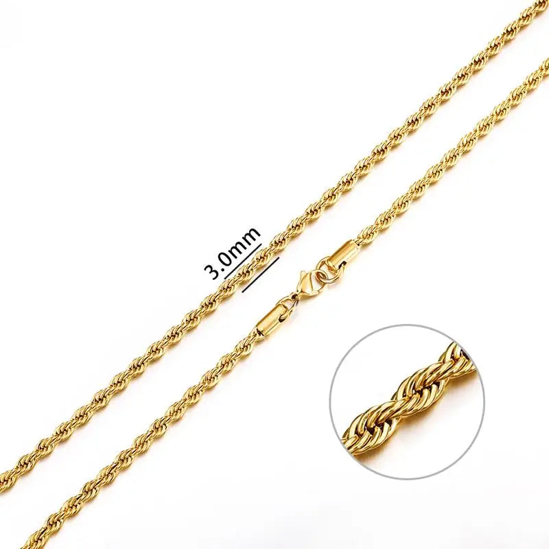 Hot Selling 2/3/4/5/6mm 316L Rope Chain Necklace Stainless Steel Never Fade Waterproof Choker Men Women Gold Color