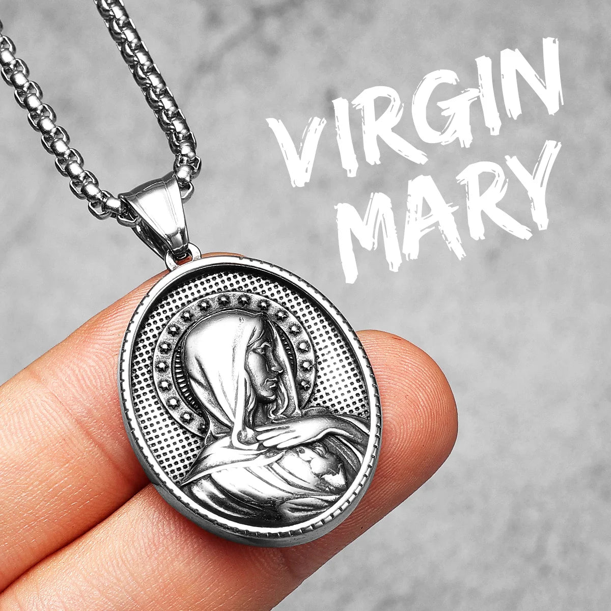 Virgin Mary Cross Pendant — Stainless Steel