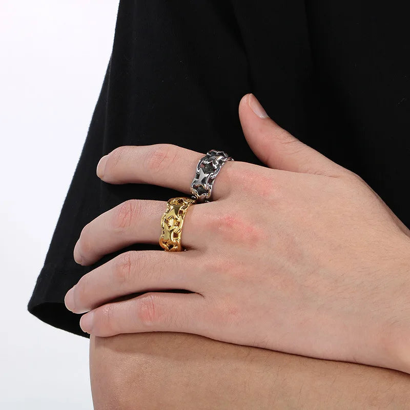 New Fashion Stainless Steel Gloosy X-shaped Hollow Ring for Men