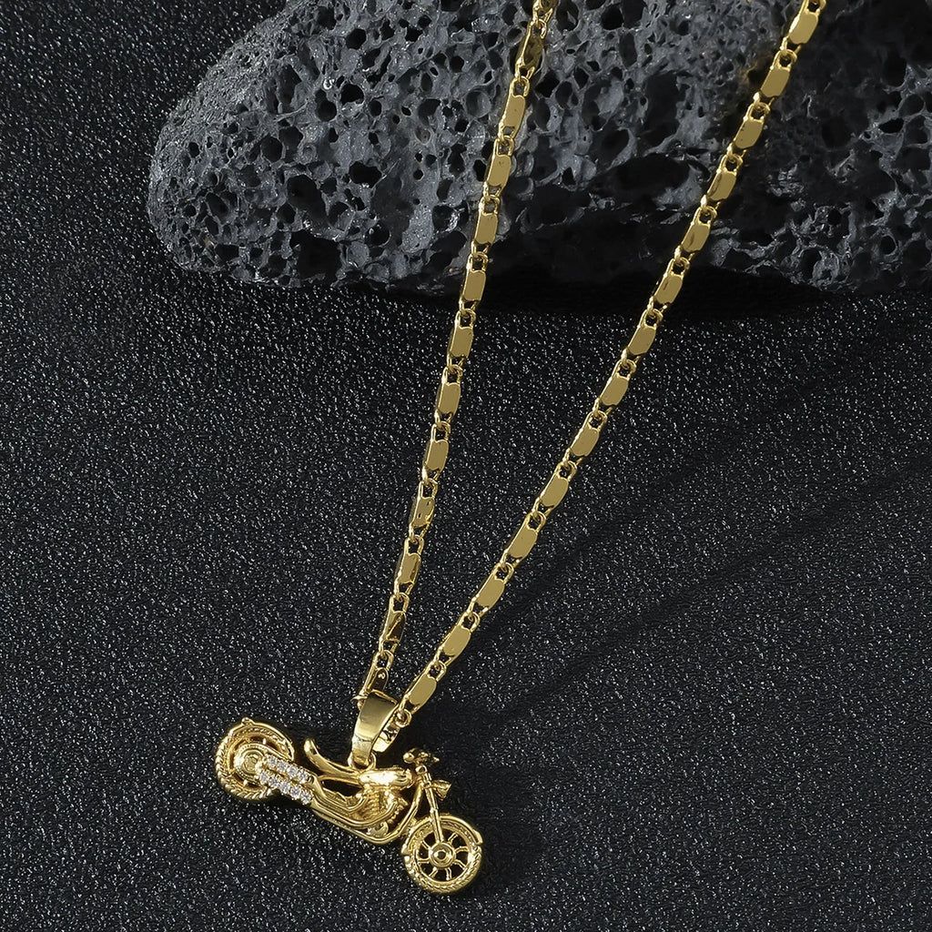 Luxury 24K 9999 Pure Gold real gold Ancient motorcycle pendant ruffian handsome men's necklace