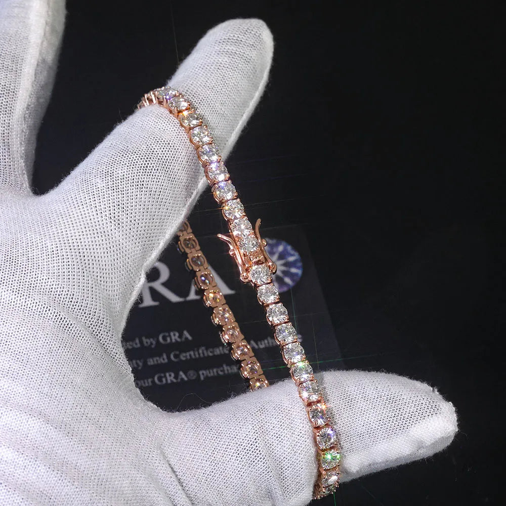 925 Silver VVS Moissanite Tennis Necklace Rose Gold