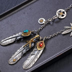 HX Silver Color Taiko Chain Set Chain Style Turquoise Feather Necklace Women's Sweater Chain Fashion Jewelry Accessories
