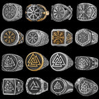 Vintage Stainless Steel Viking Amulet Ring Norse Compass Runes Men and Women Rings Teens Multi Style Jewelry Boyfriend