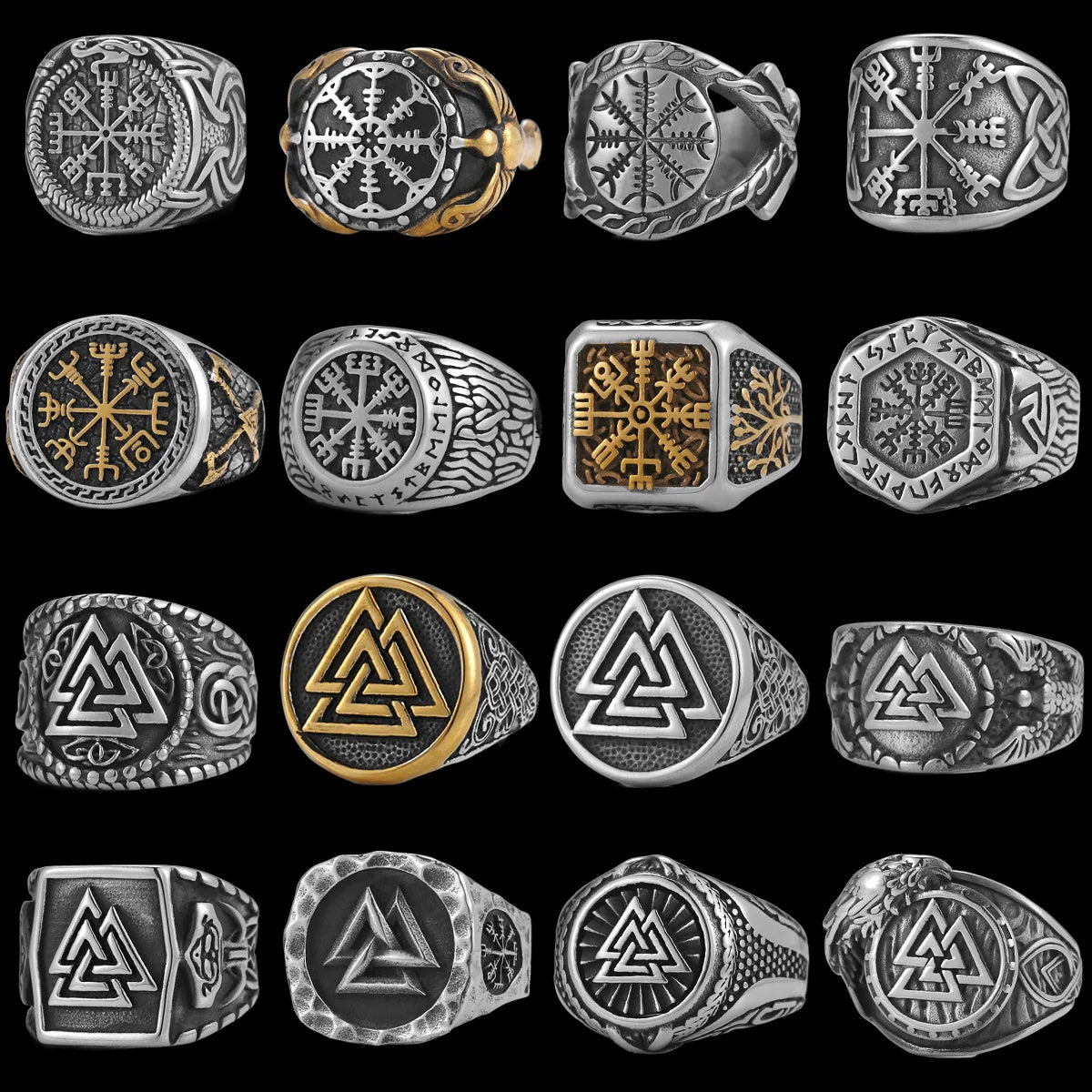 Vintage Stainless Steel Viking Amulet Ring Norse Compass Runes Men and Women Rings Teens Multi Style Jewelry Boyfriend