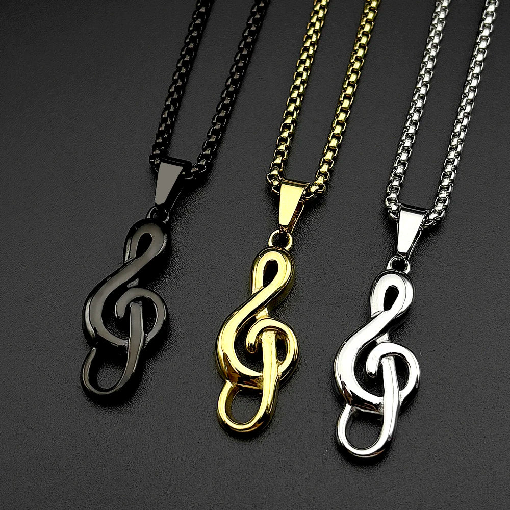 Musical Note Treble Clef Pendant Necklace For Women Men Stainless Steel Gold Color Hiphop Fashion Daily Wear Gift
