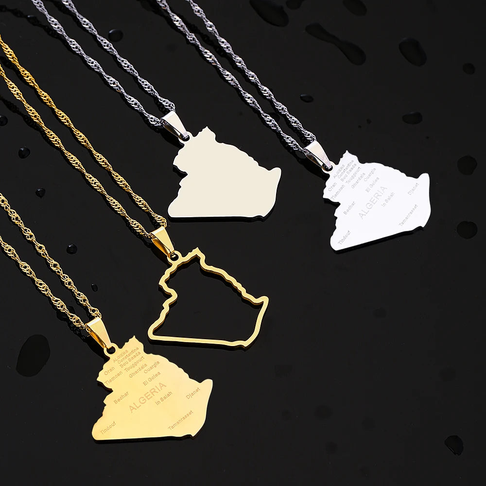 Algeria Map Pendant Necklace — Stainless Steel