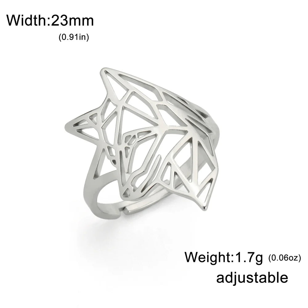 Hollow Geometric Animal Head Adjustable Ring — Stainless Steel