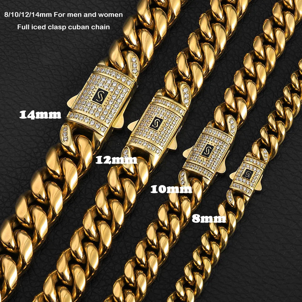 Black Cuban Bracelet Iced Out 8-14MM Stainless Steel
