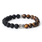 Tibetan Buddha Head Bracelets 8MM Natural Stone Tiger Eye Lava Beads Bangles For Women Men Fashion Couple Prayer