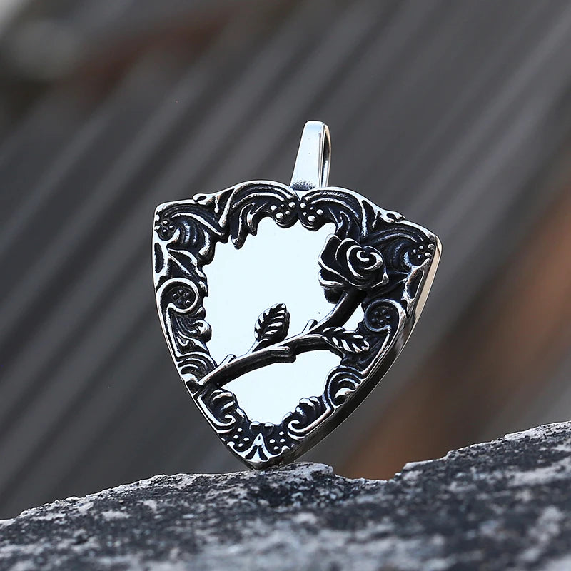 316L Stainless Steel Men's Necklace Mirror With Flowers Pendant Necklace Vintage Accessories Fashion Party Gift