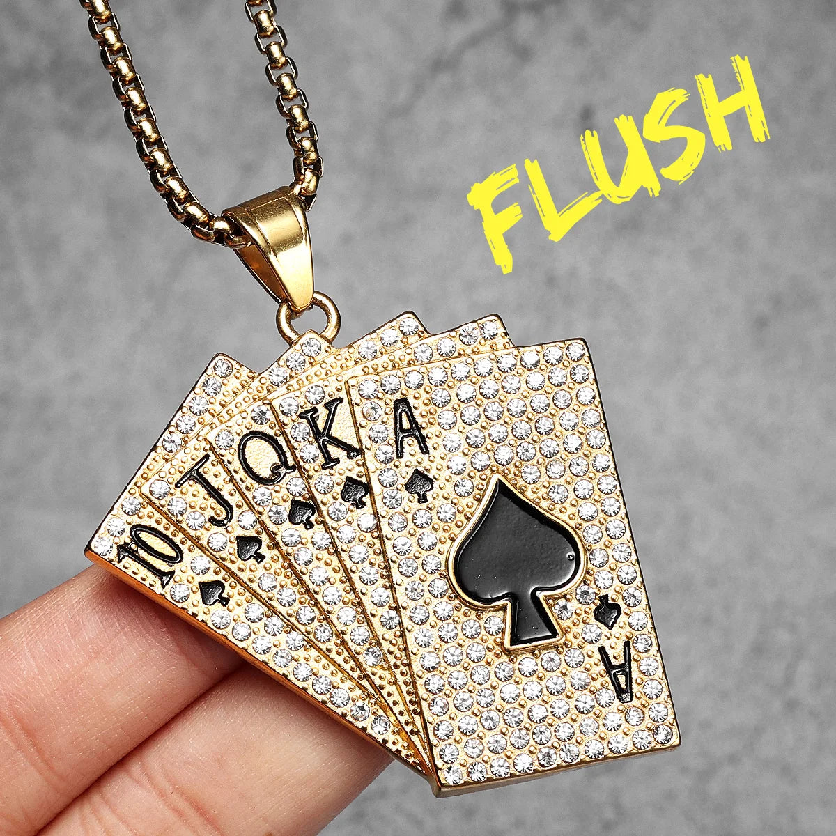 Royal Flush Poker Card Pendant Necklace — Stainless Steel