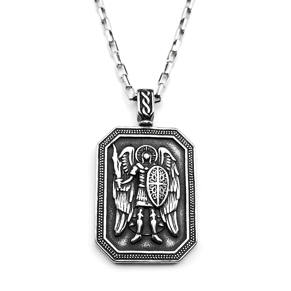 Archangel Michael Shield Pendant — Silver-Tone