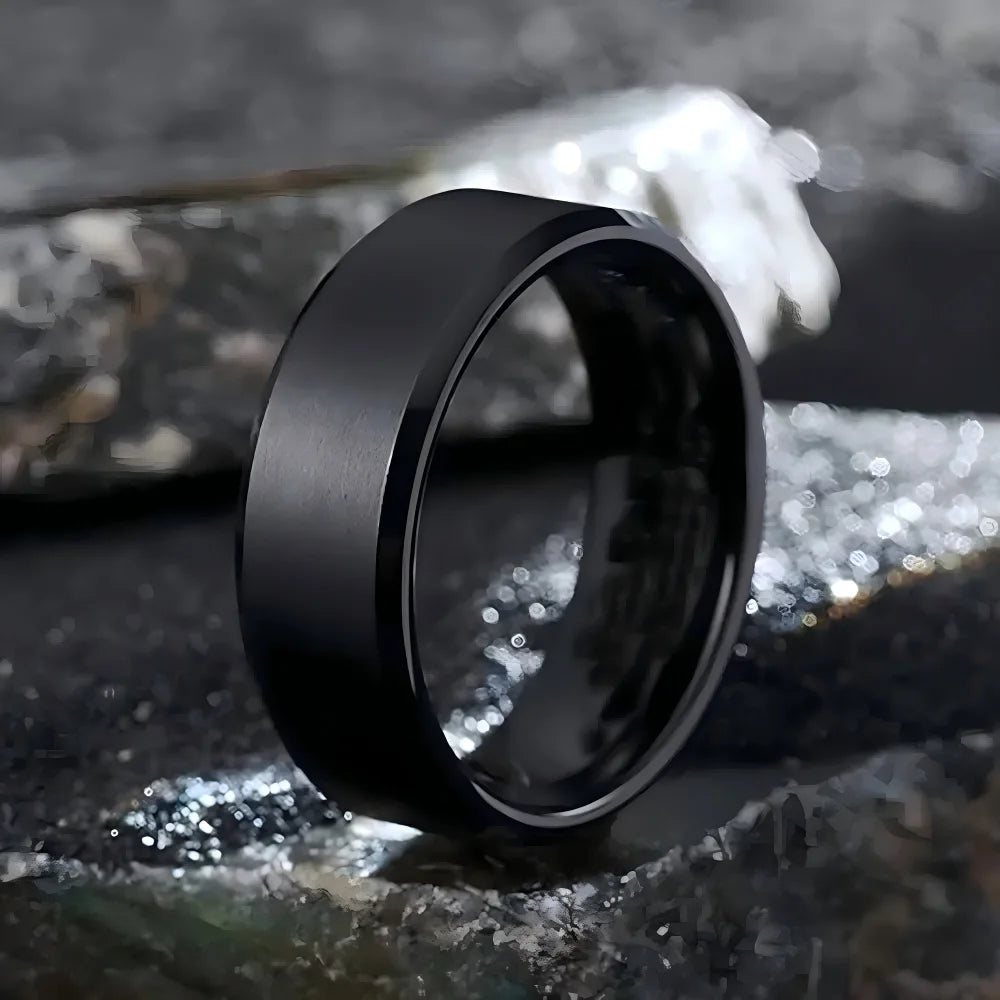 Matte Black Wedding Engagement Band Ring — Stainless Steel