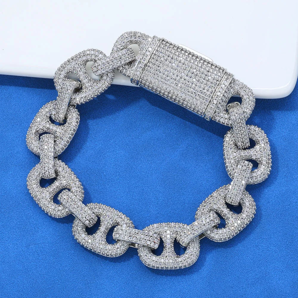 Iced Out Cuban Bracelet Stainless Steel Pig Nose
