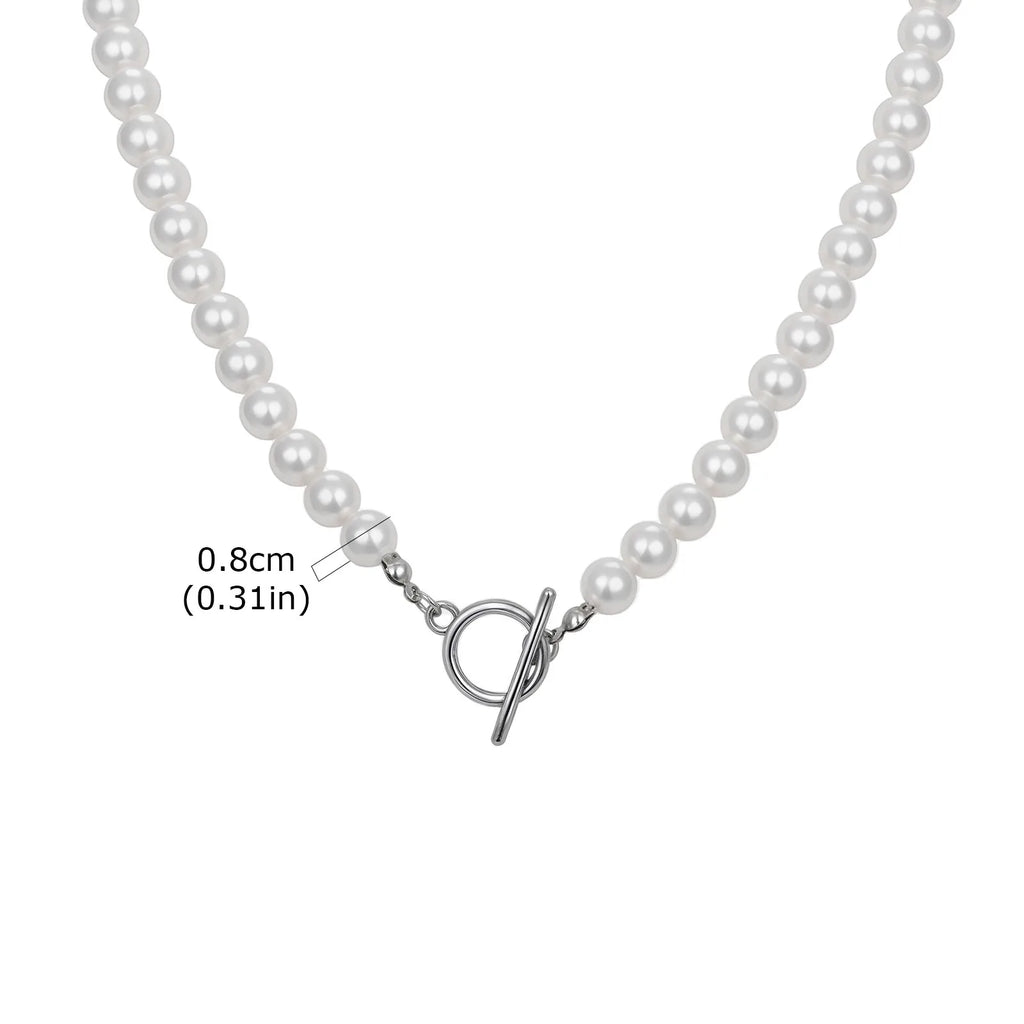 Fashion Metal OT Buckle Imitation Pearl Necklace for Men Women, Light Luxury Beads Neck Chain Jewelry Unisex