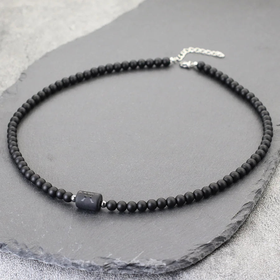 Zodiac Black Onyx Pendant Necklace — Stainless Steel