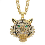 Fanshu Gold Plated Stainless Steel Luxury Bling Iced Out Tiger Pendant Collar Chains Necklace for Men Women Gift Punk