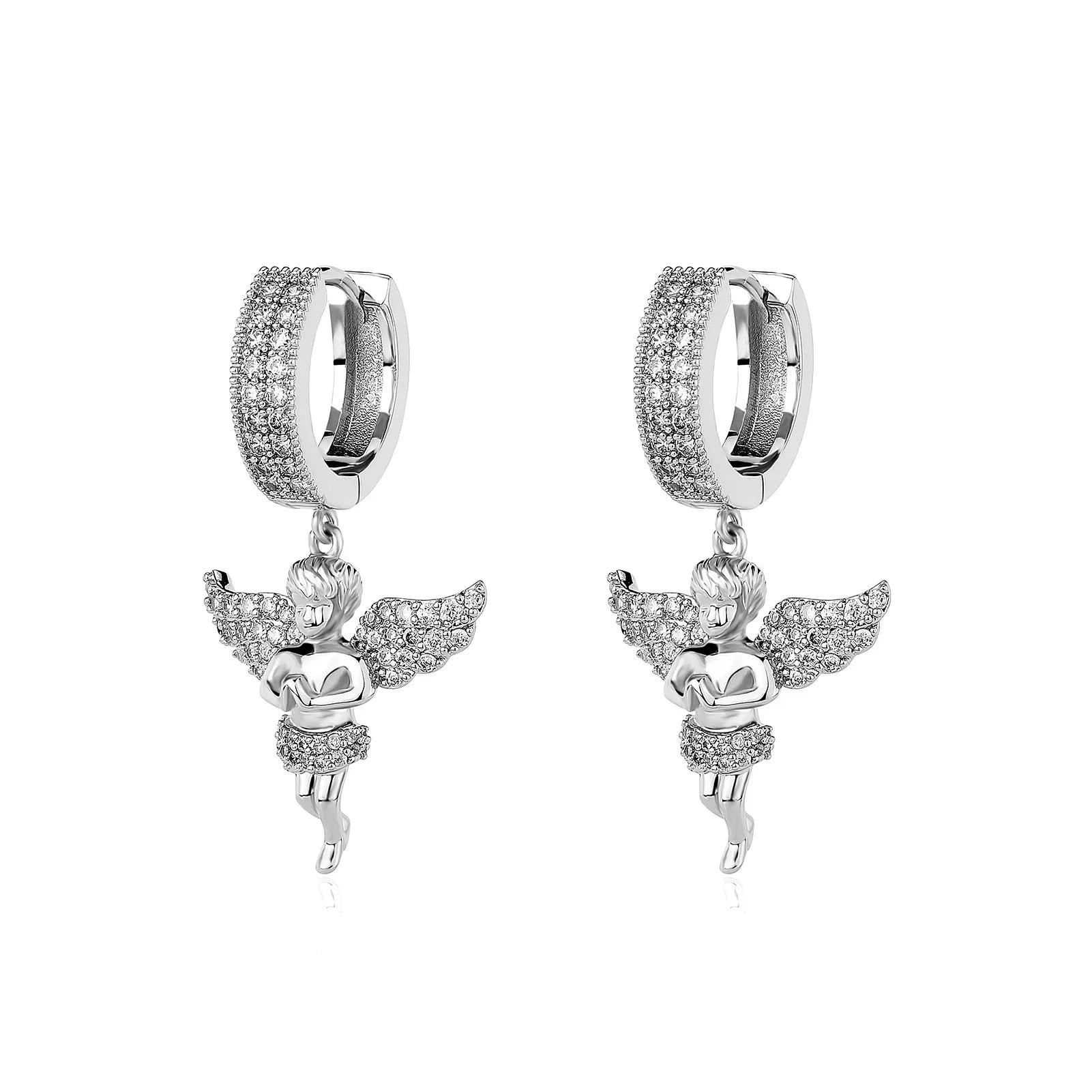 Iced Out Angel Wing Dangle Earrings CZ