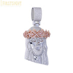 Iced Out Rose Flower Jesus Head Pendant Necklace Two Tone Color CZ Zircon Faith Charm Men Women Hip Hop Fashion Rock