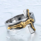 Men's Vintage Stainless Steel Jesus Cross Rings Fashion Character Relief Religious Ring Creative Party Gothic Jewelry