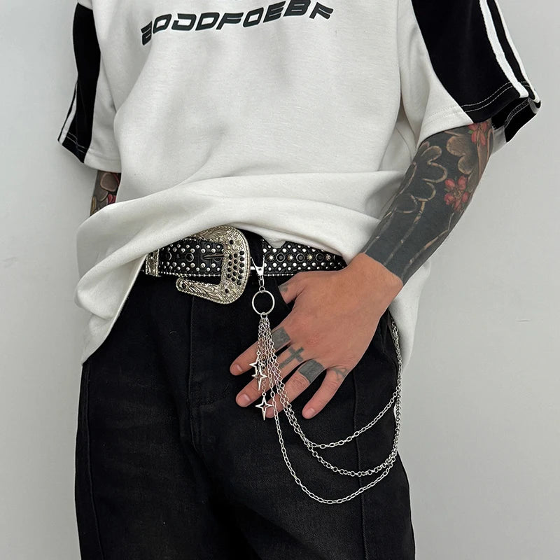 Punk Triple-Strand Star Charm Jeans Chain Keychain