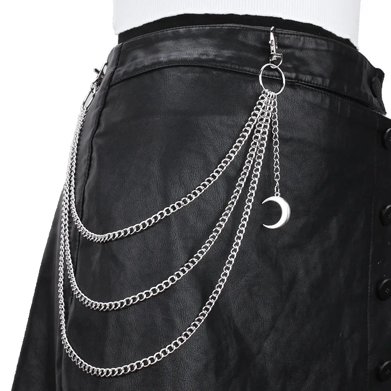 Punk Metal Cross Rivet Layered Chain Keychains for Men Women Waist Key Chain Wallet Jeans Hip-hop Pants Belt Jewelry