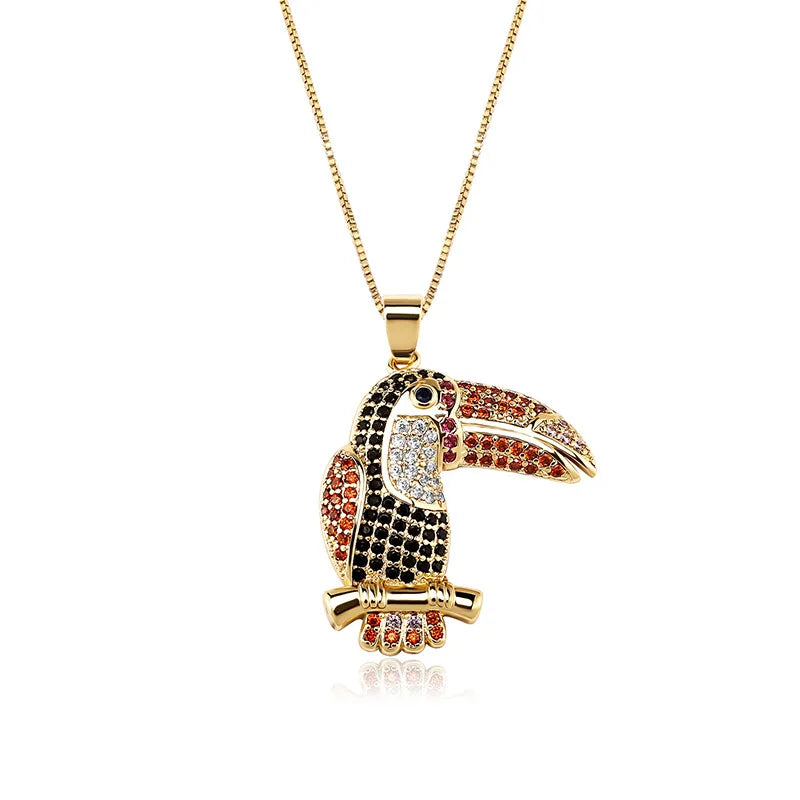 Iced Out Bird Pendant Necklace Colorful CZ