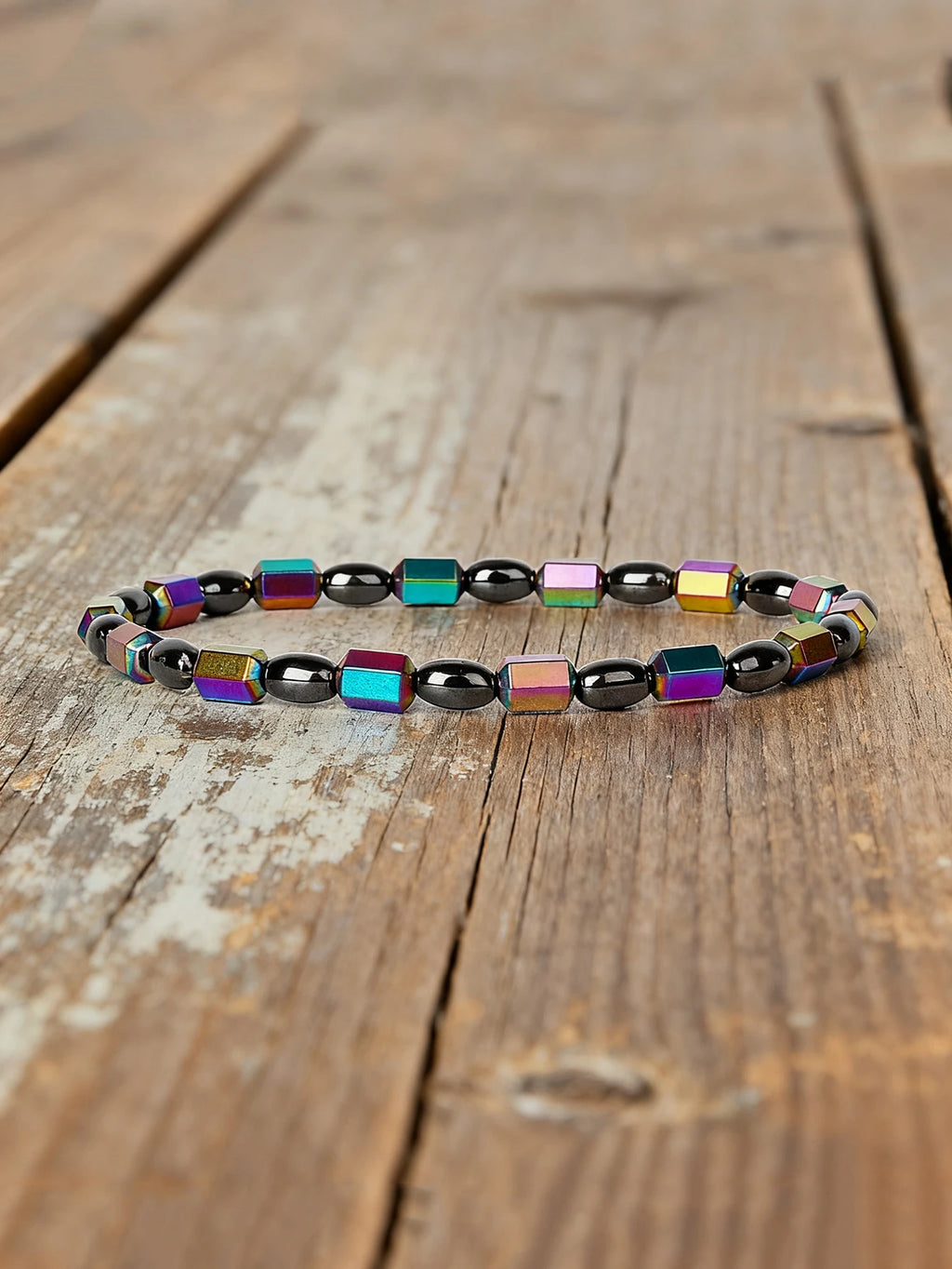 Hematite Stone Bracelet Handmade Woven with Gold color Spacers Cylinder Beads Leather for Energy Protection Reiki Charm Jewelry