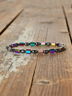 Hematite Stone Bracelet Handmade Woven with Gold color Spacers Cylinder Beads Leather for Energy Protection Reiki Charm Jewelry